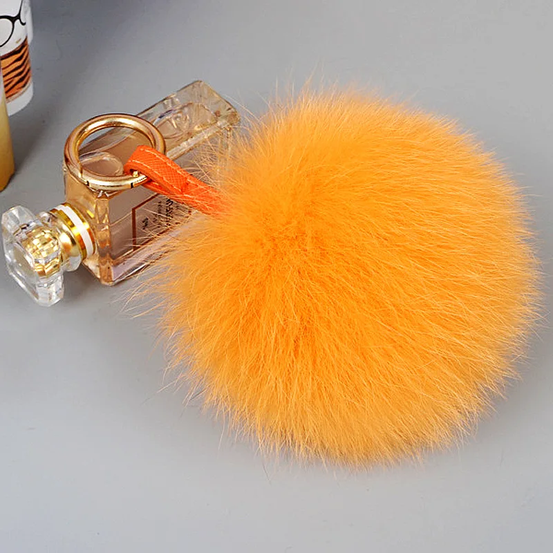 럭셔리 13cm 푹신한 리얼 폭스 모피 공 Pom Poms 모피 Pompom 여성을위한 고품질 키 체인 자동차 열쇠 고리 금속 반지 펜던트