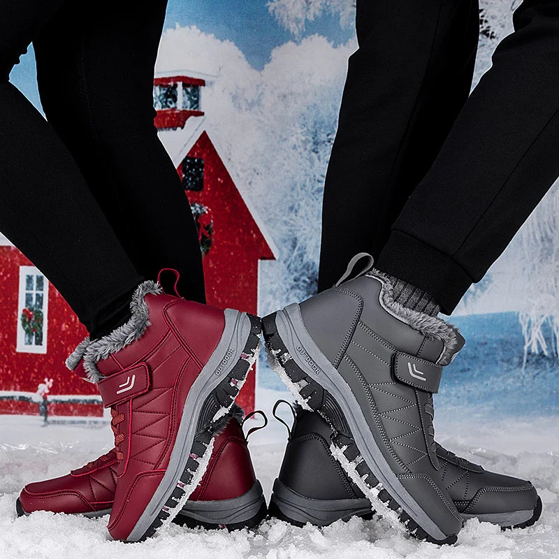 Winter Women Men's Boots Waterproof Leather Boot Man Plush Warm Sneakers Man Outdoor Ankle Snow Boots Casual Shoes Big Size Winter Snow Boots Men Boots