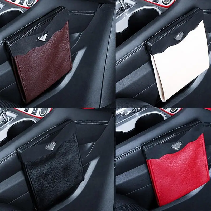 Smart LED Car Trash Can Water Resistant Garbage Bag For Car Foldable Garbage Bin Rubbish Bag PU Leather