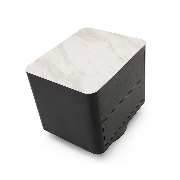 Italian Minimalist Rock Slab Solid Wood Bedside Table Smoke Color Bedside Table Light Luxury Nordic Bedroom Locker Designer