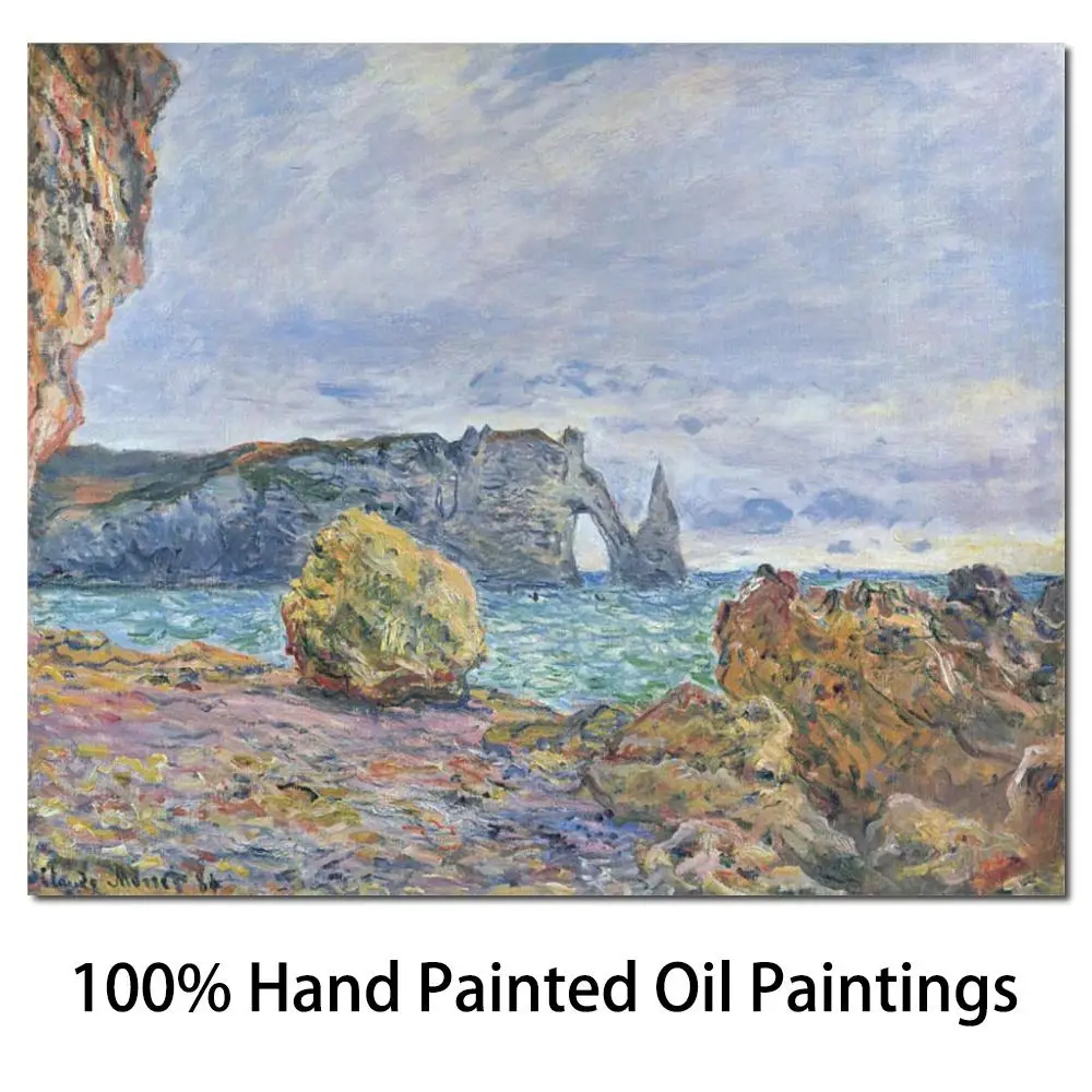 

Seascape Canvas Art Etretat the Beach the Porte D Aval Claude Monet Painting Hand Painted Impressionist Artwork Wall Decoration