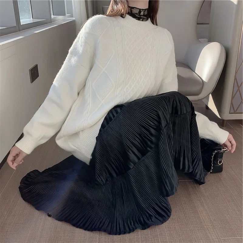 Maternity Skirt Casual Half-length Women's Outerwear Cake-shaped Slimming A- line Skirt for Autumn Winter Fashion Korean Style