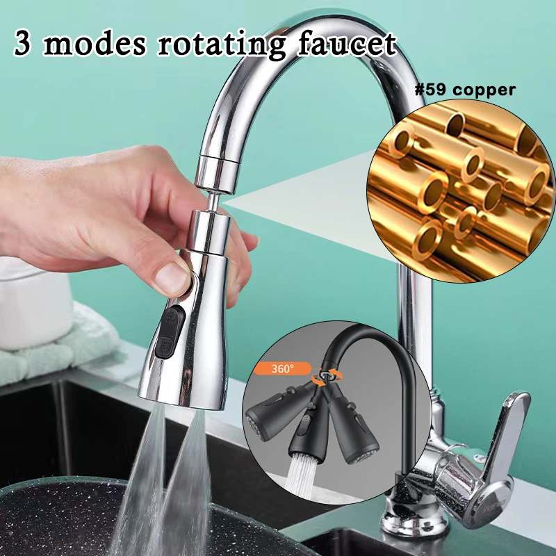 3 in 1 Kitchen Faucet Extender 360° Rotation Faucet Anti-Splash Boost Water Saving Tools Bathroom Replacement Spray Head 2
