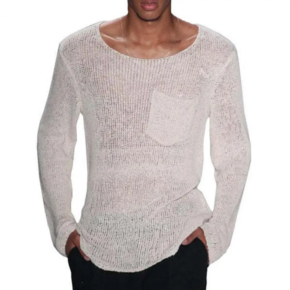 

Мужской свитер, стильный мужской вязаный свитер с круглым вырезом, однотонный Свободный Повседневный пуловер с вырезами для модного образа