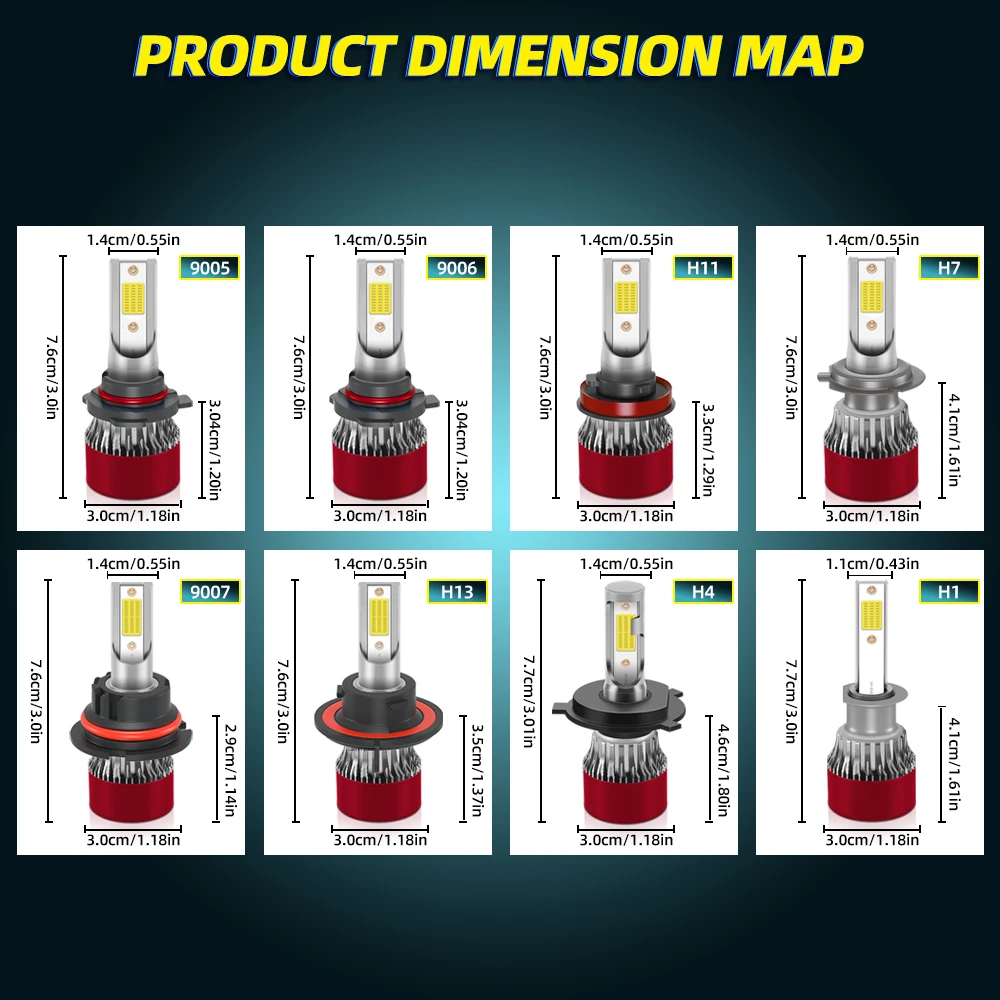 2x Super Bright H4 H7 Led Bulbs 30000LM H13 9007 Car Headlight Motorcycle H1 H8 H9 H11 Auto Fog Lamps 9005 9006 HB3 HB4 9145 H10