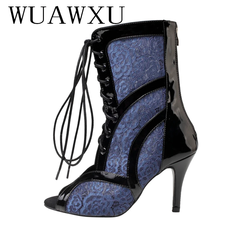 NATASHA New Dance Shoes Mesh Cool Boots Women's Summer Short Boots Hollow Lace Breathable Mesh Boots High Heel Dance Shoes Fish