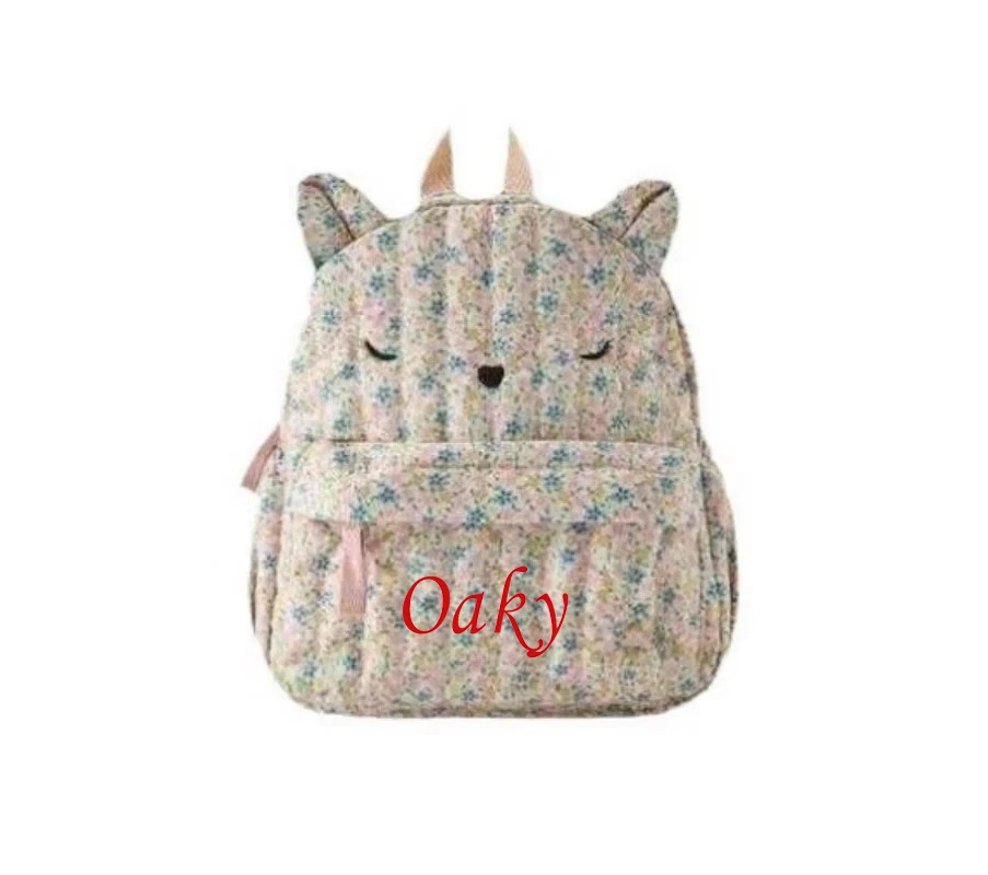 Personalized Kitten Floral Backpack, Children's Backpack, Cute animal Shaped Mini Backpack For Young Children 1