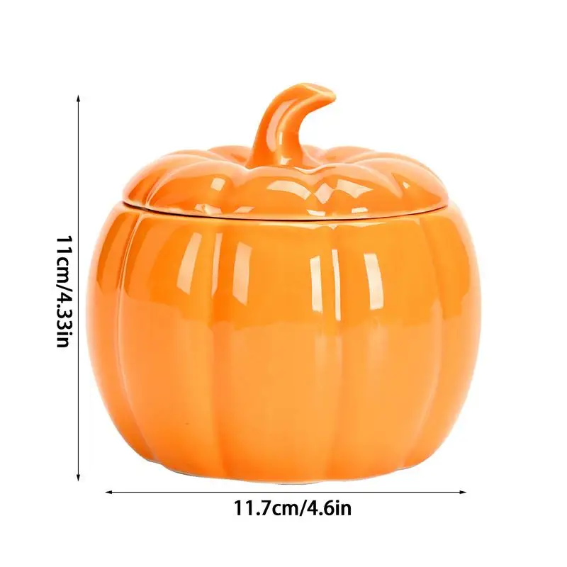Ceramic Bowl Pumpkin Shape Cartoon Pumpkin Jar Soup Can with Lid Condiment Box Seasoning Pot Soup Bowl Kitchen Container 6