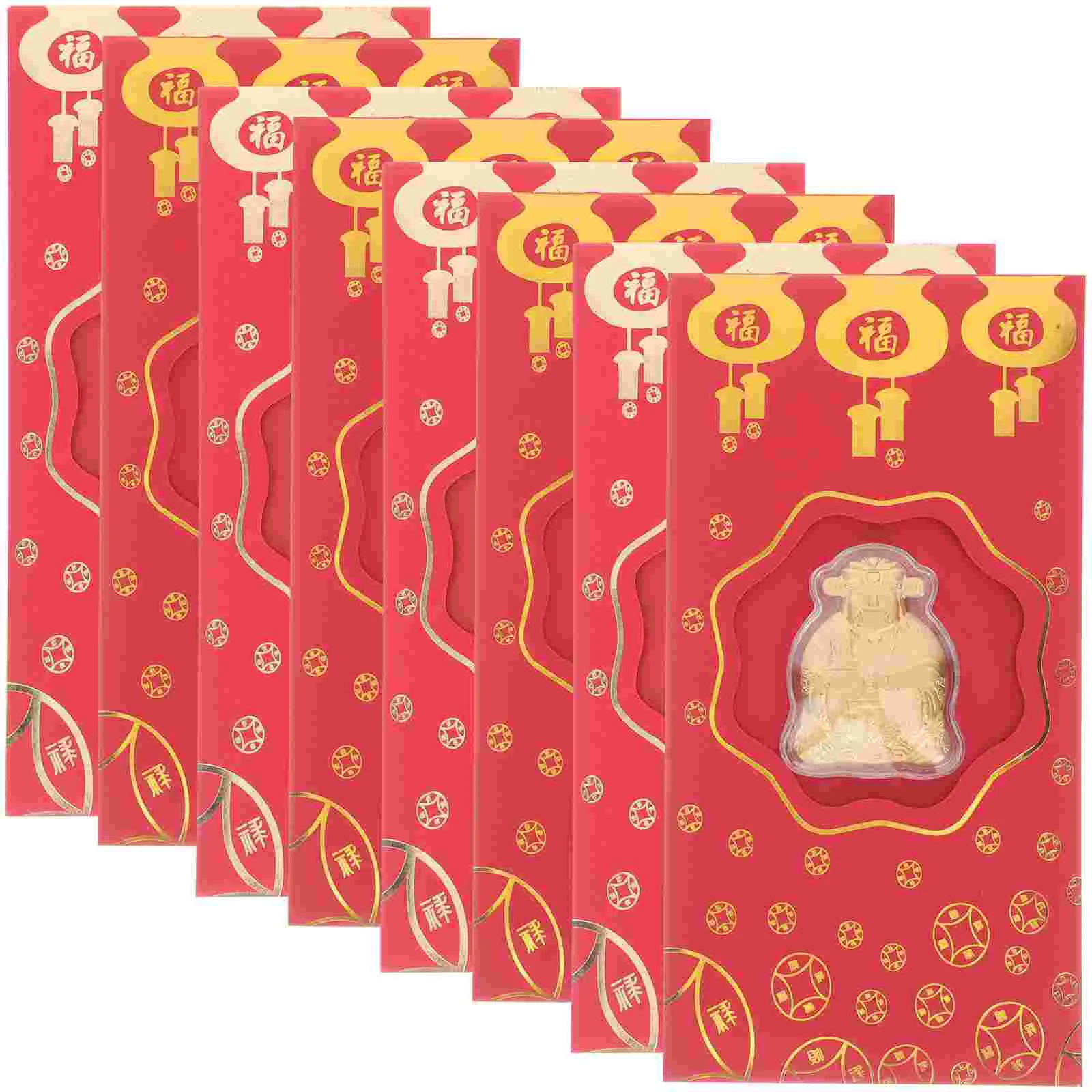 

10 Pcs God of Wealth Red Envelope Chinese Traditional Envelopes Creative Gold Leaf New Year Decorative Packets