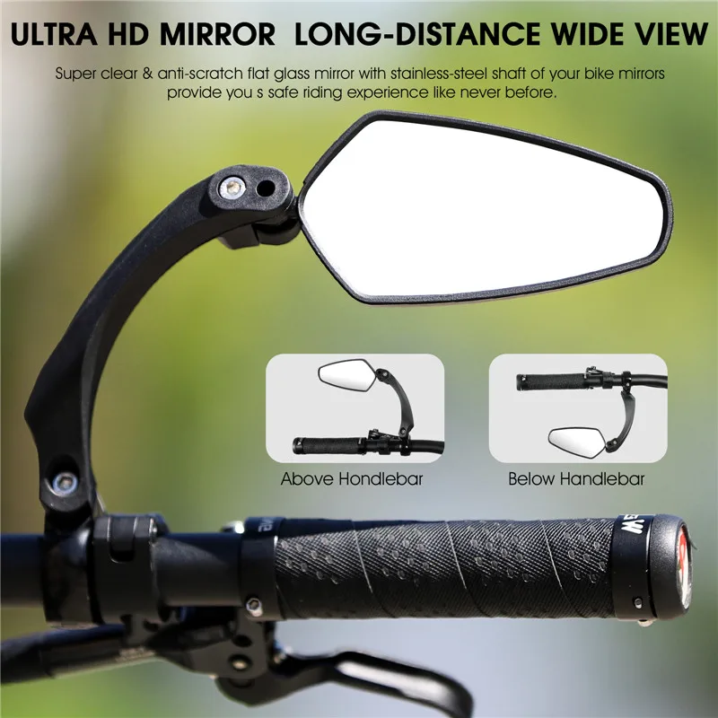 WEST BIKING Bicycle Rearview Mirror 360 Degree Adjustable Bike Handlebar Rear View Mirror Cycling Accessories Bike Mirrors