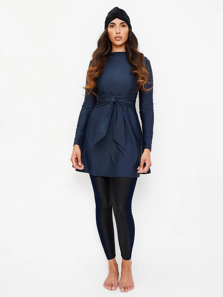 3PCS Muslim Burkini Women Swimsuit Modest Swimwear Islamic Long Sleeve Hijab Flower Dress Top Cap Swim Pants ​Bathing Suit