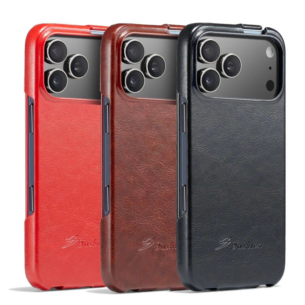 Retro Leather Vertical Flip Shockproof Hard Back Phone Case Cover