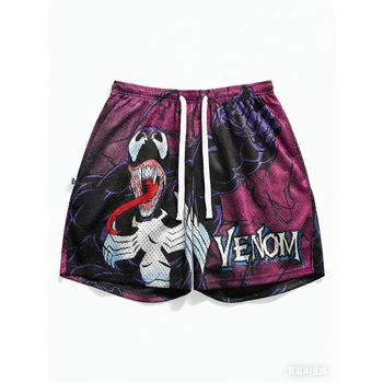 2026 Summer New Marvel Venom Symbiote Retro Shorts Men And Women Casual Shorts Oversized Breathable Quick Drying Sports Shorts﻿
