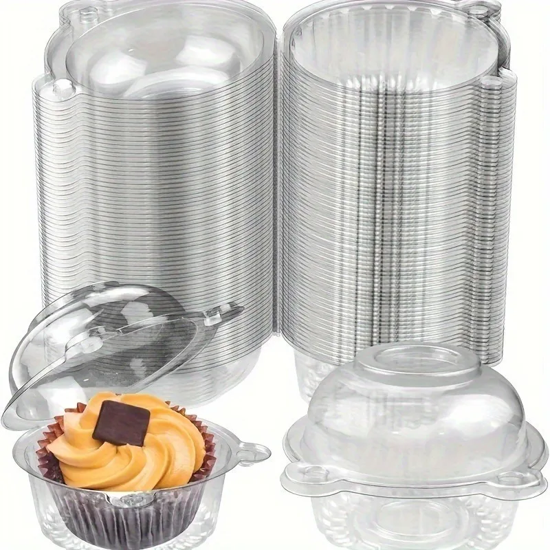 50/100pcs Value Pack Clear Plastic Cupcake Boxes with Lids-Perfect for Muffins, Mousse, Pastry & Sandwiches for Party Use