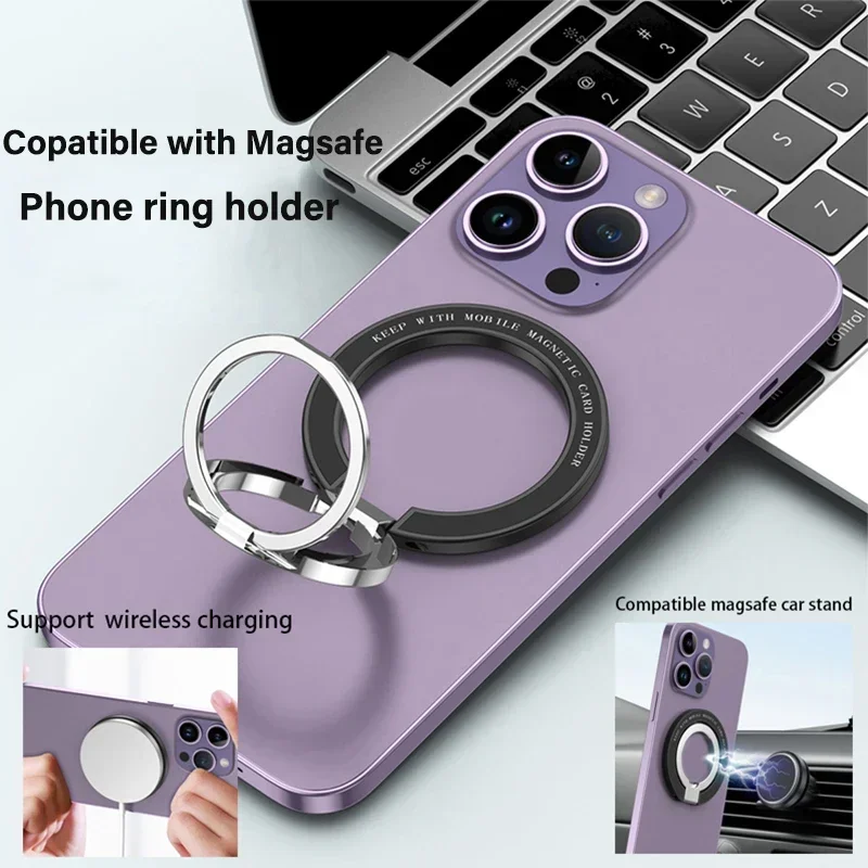 Magnetic 360° Rotating Metal Phone Grip & Kickstand with Finger Ring Holder
