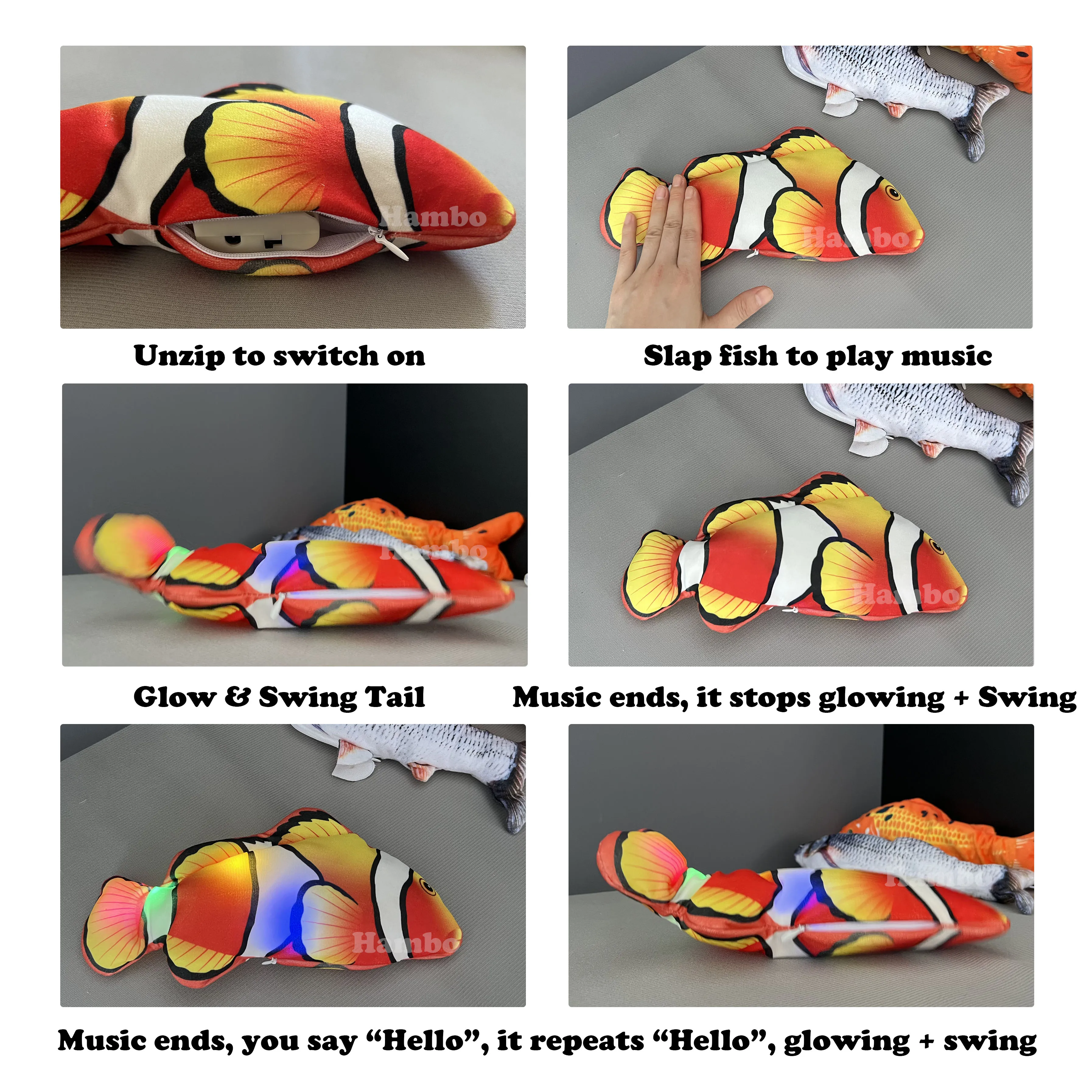 Simulation Electric Fish for Baby Repeat Speaking LED Light Happy Music for Baby to Play Tapping Fish Toy Mobile Moving Fish Toy 5