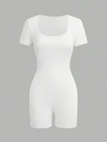 American short-sleeved outdoor and sports clothing, yoga integrated sports suit, women's fitness stretchy tight-fitting clothes - Image 3
