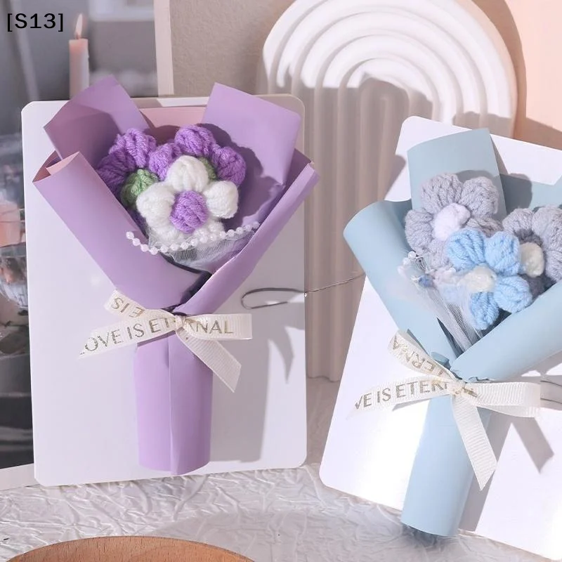 창의적인 입체 꽃다발, 인사말 카드, 수제 크림 퍼프, 발렌타인데이 니트 꽃다발[Q]Q@
