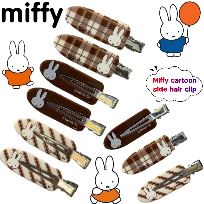Miffy Cartoon Hairpin - Cute Fresh Curry Color Checkered Bangs Clip
