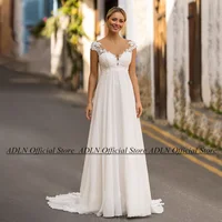 ADLN Empire Wedding Dress for Pregnant Bride Customized Cap Sleeve Sequin Applique Sweep Train Beach Bridal Gown Vestido Noiva 1