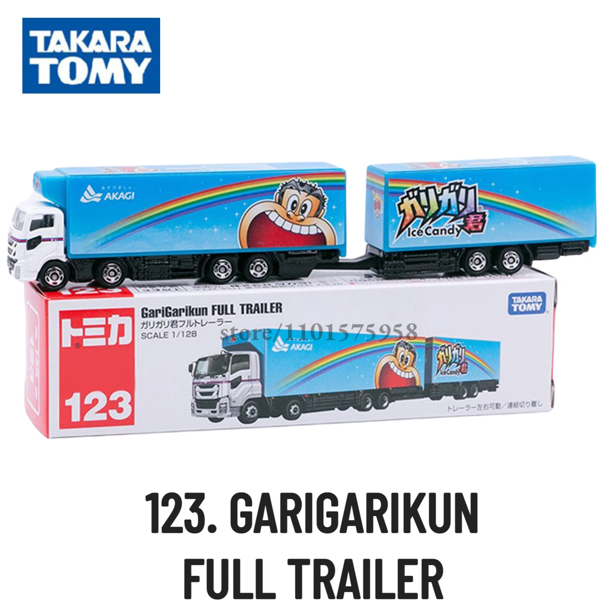 Takara Tomy Tomica Transporter Vehicle, 123. GARIGARIKUN FULL TRAILER Scale Truck Car Model Miniature Toy for Boy