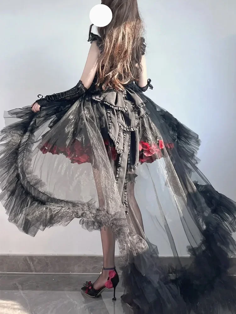 SOLD ONLY Long Trailing Mesh Cover Up Lolita Back Trailing Short Front and Long Back