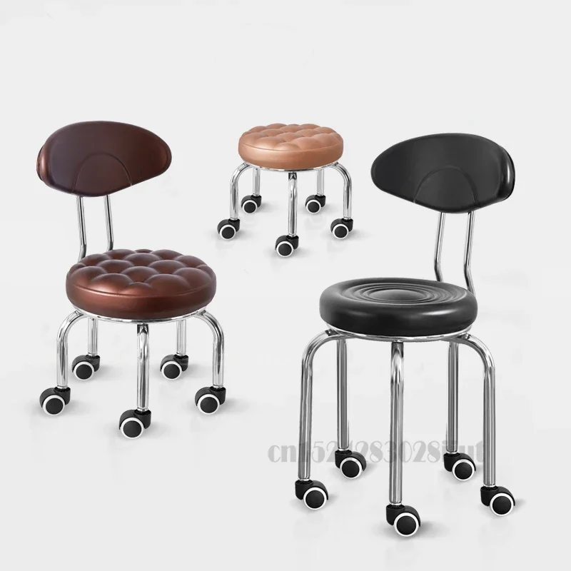 Foot Stool Aluminum Alloy Pulley Stool Low Round Stool with Wheels Home Bench Creative Back Chair Lazy Housework Seat Three Sizes Available
