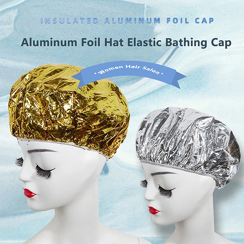

2pcs Ladies Shower Cap Thermal Insulation Aluminum Foil Hat Stretch Shower Cap Hair Salon Hair Dyeing Cap Hair Dyeing Tools
