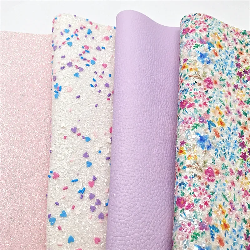 Description Picture 3 of itemHearts Glitter Leather Sheets Flower Custom Glitter Leather Fabric Shimmer Glitter Litchi Leather for DIY Craft 8.2"x11.4" SJ393