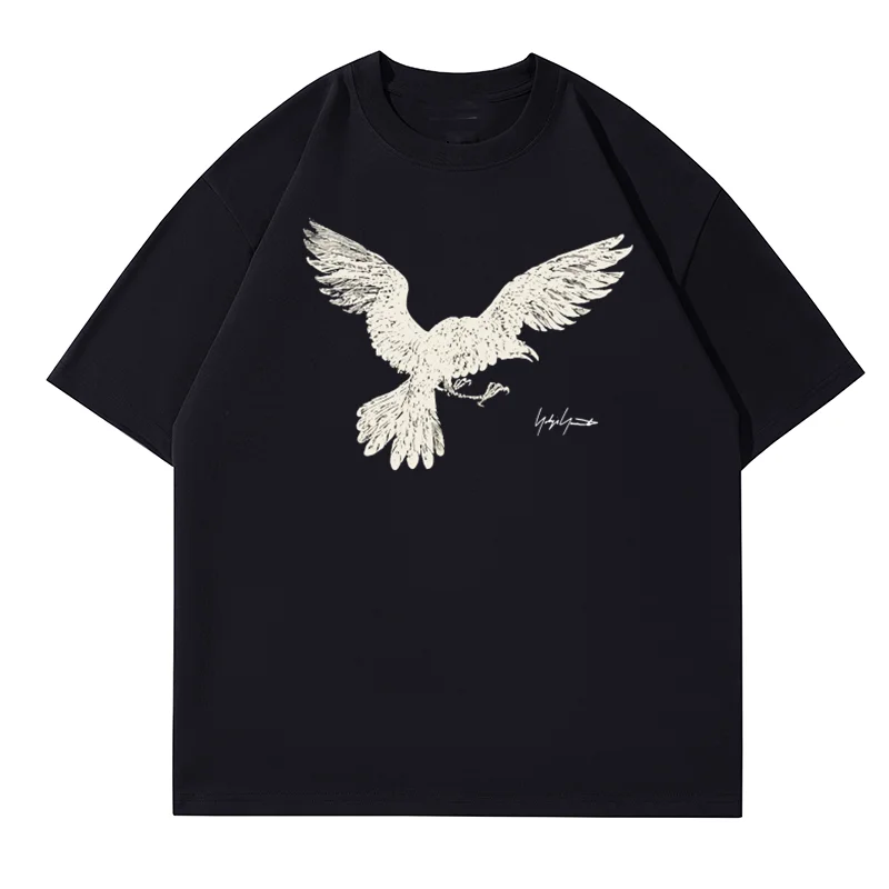Yamamoto Yoji Sketching Eagle Print Pure Cotton Women's Short Sleeve T-shirt New Style womens t shirt