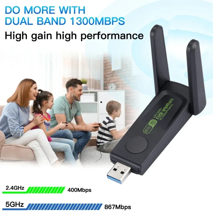 1300Mbps USB WiFi 어댑터 듀얼 밴드 2.4Ghz/5Ghz 무선 WiFi 동글 안테나 PC 노트북 용 USB 이더넷 네트워크 카드 수신기