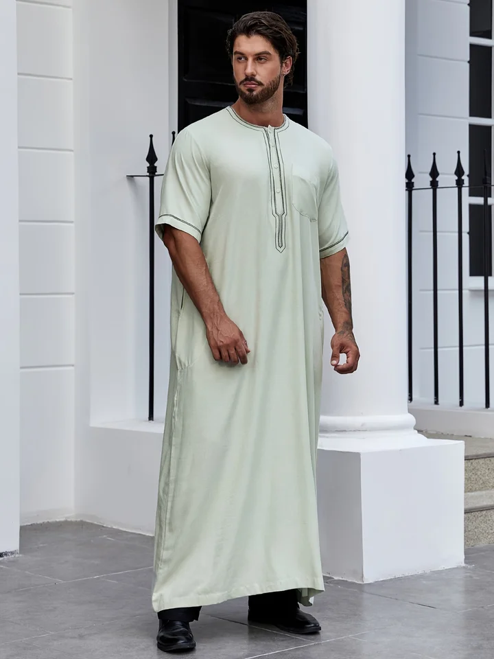 Veste Musulmana Lunga Per Uomo | Abaya Araba Thobe Caftano | Abbigliamento Da Preghiera Islamico Con Colletto Alto E Tasche