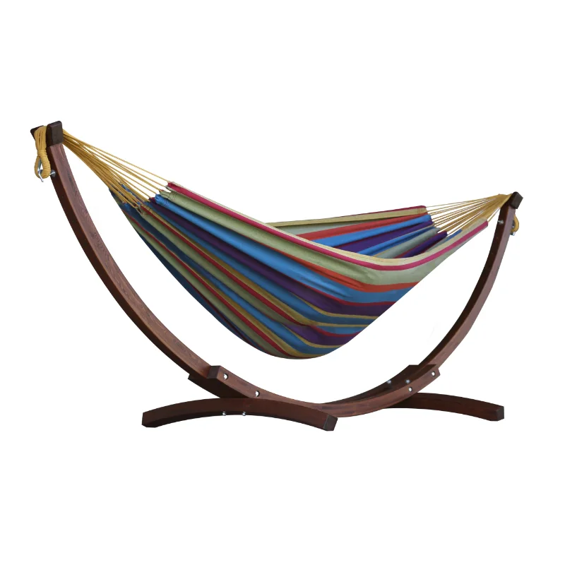 

Vivere Double Cotton Hammock with Solid Pine Arc Stand Blue 102" L X 47" W Swing Chair Outdoor Camping Outdoor Furniture