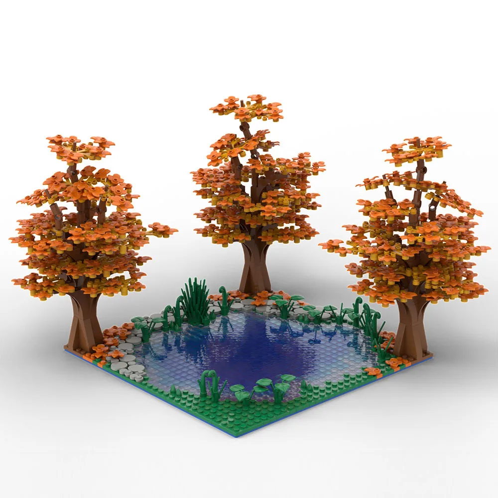 Buildmoc Creative Maple And Lake Forest Tree Rivers Idee Per Paesaggi Naturali Moc Building Blocks Giocattoli Per Bambini Regali Per Bambini Giocattol