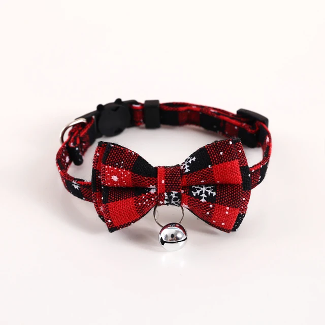 Pet Breakaway Cat Collar Bow Tie And Bell Cute Plaid Christmas Red Elastic Adjustable Dog Collar With Sash Small Bell For Cats 4