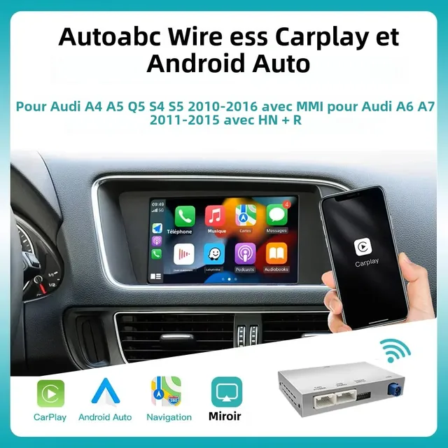 Interface sans fil AUTOABC CarPlay Android Auto pour Audi A4 B8 A5 Q5 2009-2015, avec fonctions AirPlay Mirror Link Car Play 1