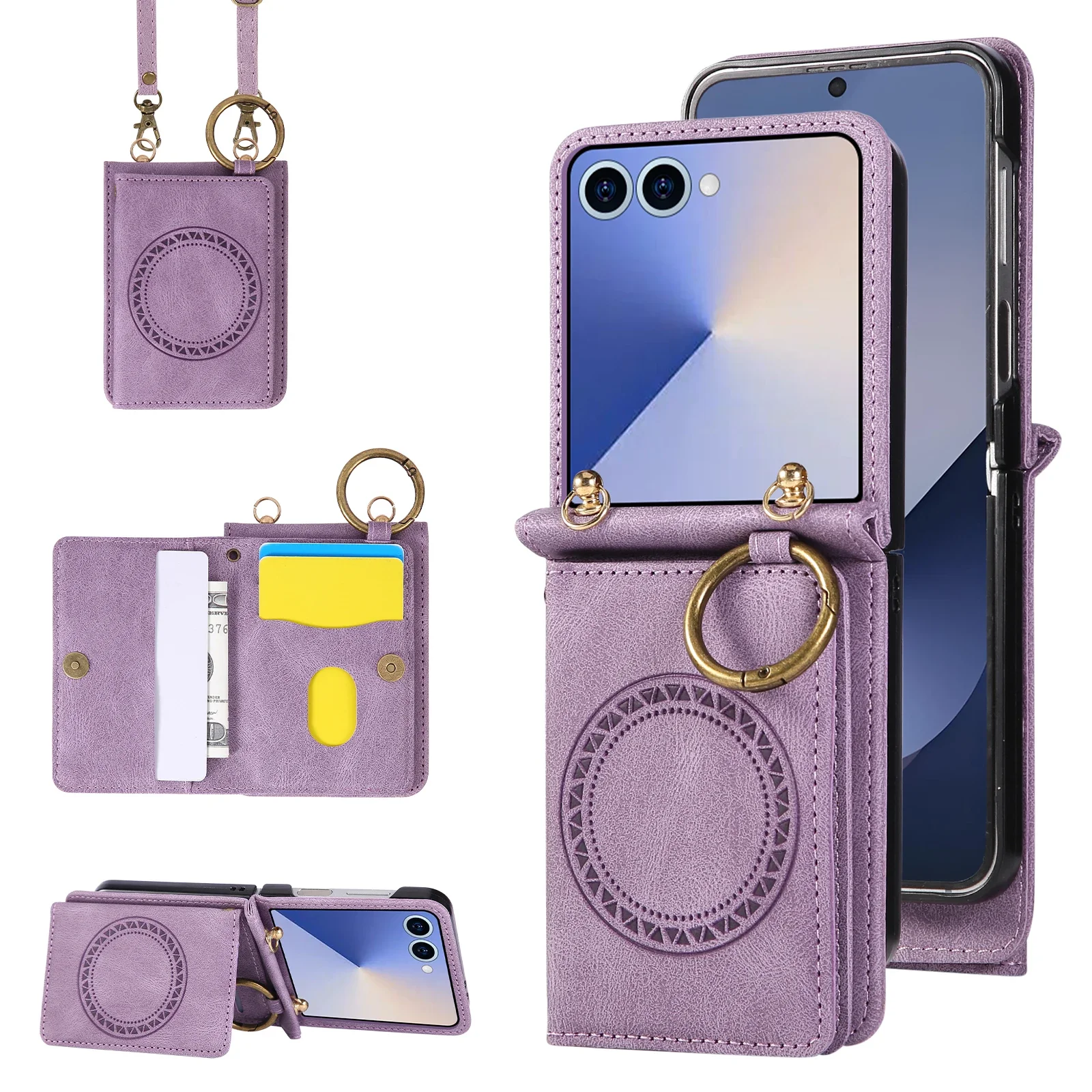 Magnetic Leather Wallet Crossbody Phone Case with Card Holder