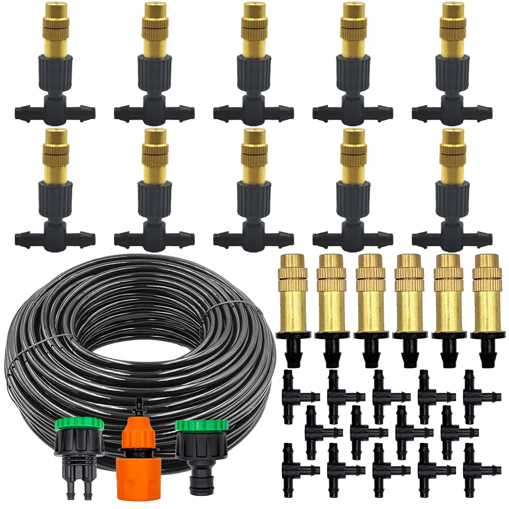 5M-30M Garten Messing Beschlagen Kühlsystem Bewässerung Bewässerung 1/4'' Zerstäuber Düsen 4/7mm Schlauch für Outdoor Gewächshaus Topf