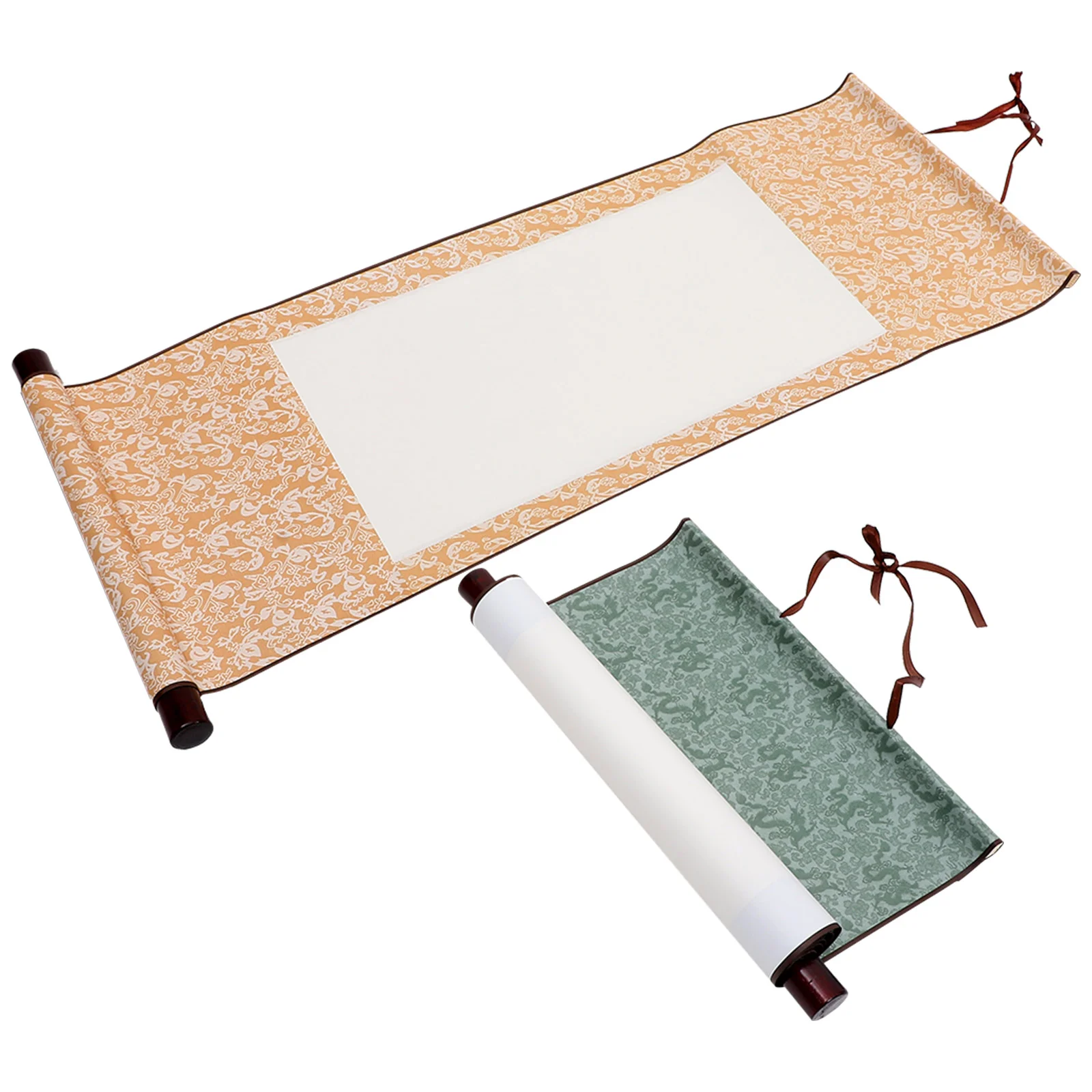 빈 서예 종이 두루마리 그림, 모조 실크, 2 피트 연장 쌀, 프렌치 걸이식 세로 (금) 중국, 2 개