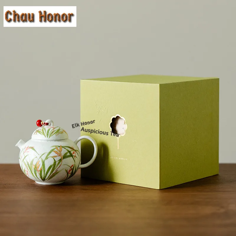 145ml Hand-painted Orchid Flowers Teapot Creative Tea Infuser Pot Tea Brewing Kettle with Ball Hole Tea Services Supplies Gift