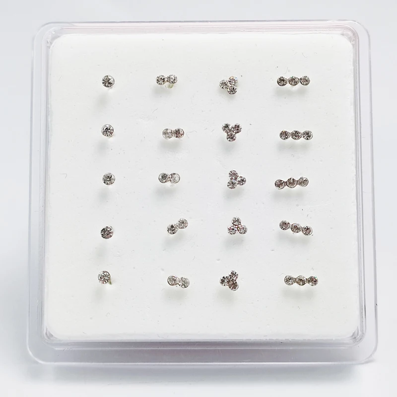 925 sterling silver Clear Crystal Nostril stud Mixed Nose Bone Indian nose pin piercing jewelry 20pcs/lot nose piercings