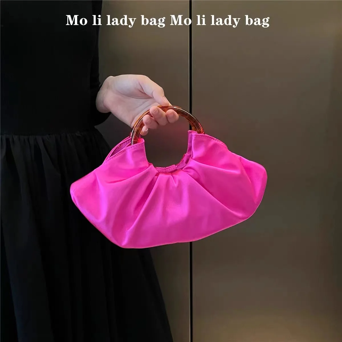 

Luxury Satin Pleated Cloud Bag Acrylic Handle Fashion Evening Bag Women Elegant Handbag Dinner Party Clutch Purse