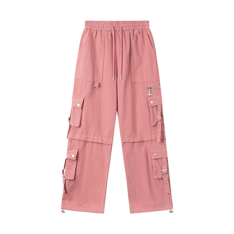 2024 Spring Autumn New Design Wide-legged Pants Men Women Loose Casual Multi-pocket Trousers Vintage Solid Drawstring Pants
