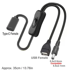Versatile USB - C Power Extension Cable with On/Off Switch (USB F DC5.5x2.5)