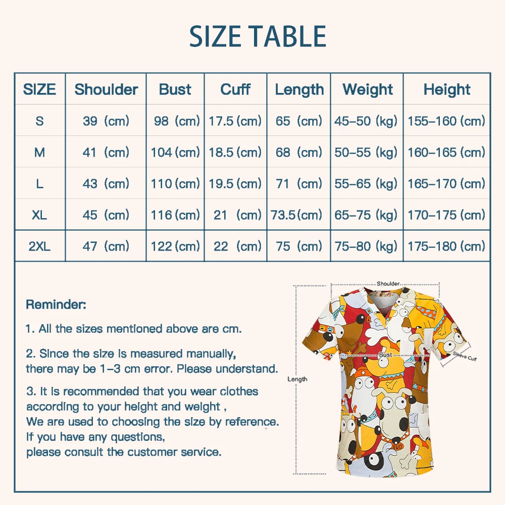 Medical Scrubs Cotton Cartoon print spa uniform beauty salon Pet shop uniform Fashion Slim Fit top scrub clothes women scrubs lab coat