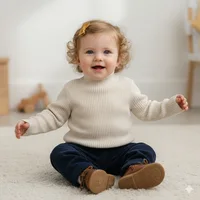 Autumn Winter Kids Ribbed Sweater Solid Color Half Turtleneck Warm Knitted Pullover Baby Boys Girls Toddler Tops Contains Wool
