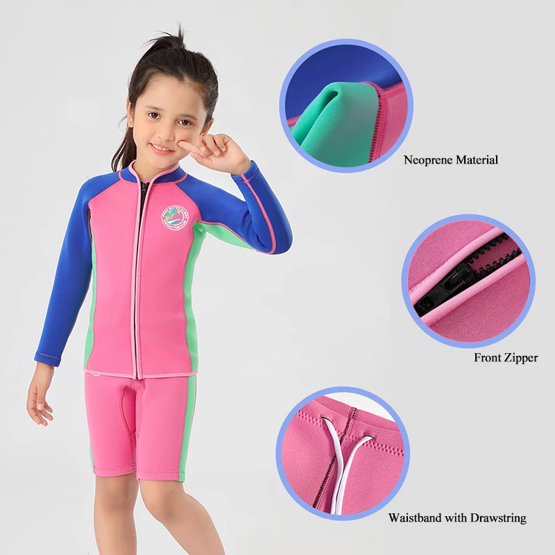 2mm Neoprene Wetsuit For Kids Thermal Swimsuit Two Pieces Boys Surfing Scuba Diving Suit Girls Freediving Swimwear Top Shorts