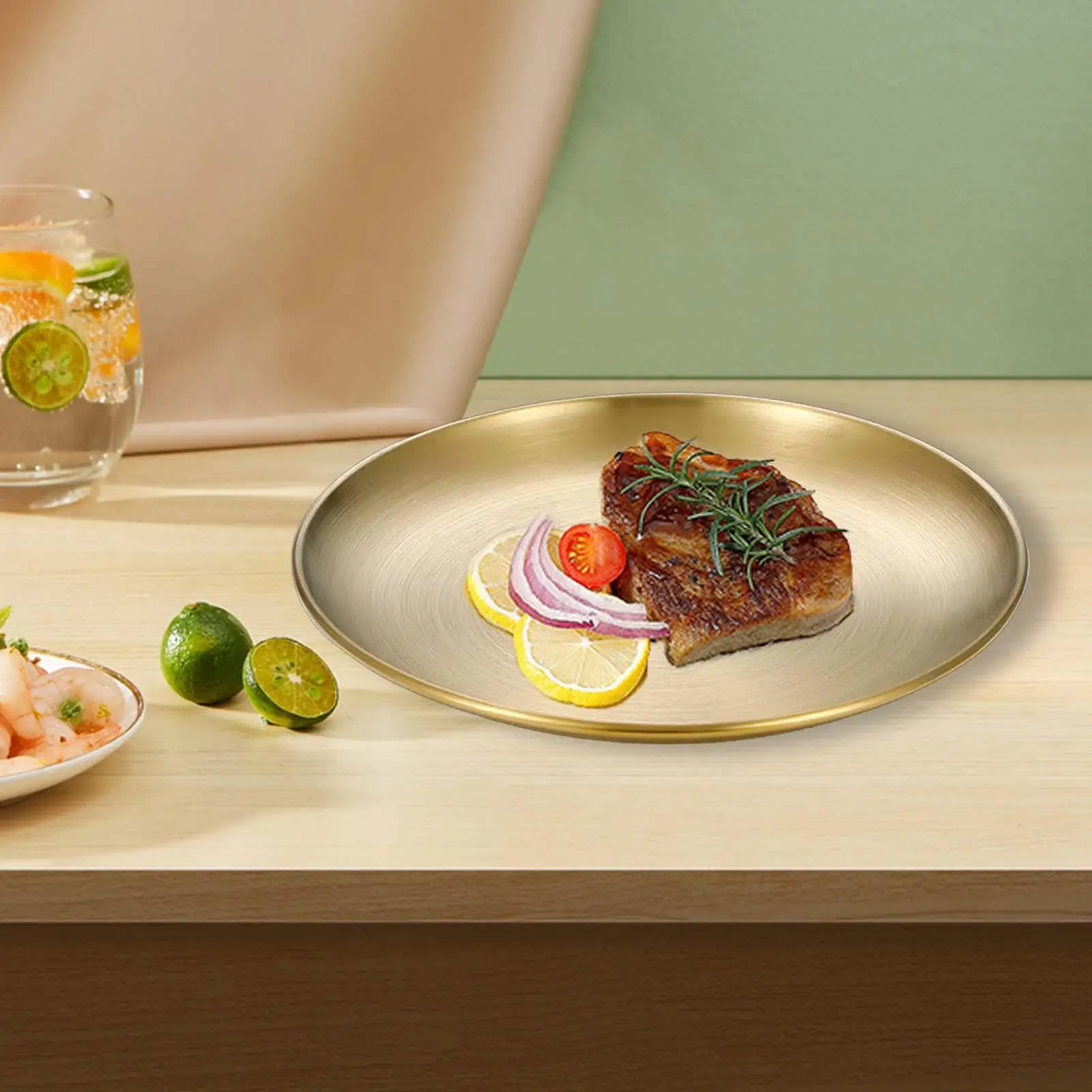 Stainless Steel Plate Reusable Dinnerware Stackable Serving Platter Round Metal Dinner Plate for BBQ Dessert Home Outdoor Hotel