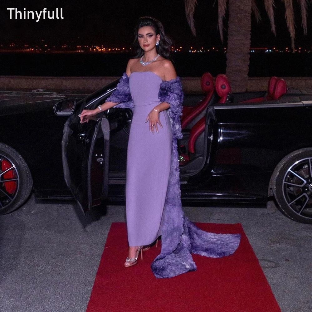 

Thinyfull Mermaid Purple Saudi Arabia Prom Dress Strapless Sleeveless Evening Party Dress Long 2023 Formal Occasion Event Gown