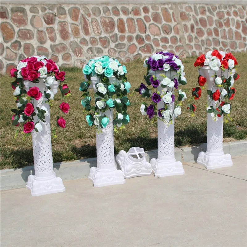 

Wedding Backdrop Decoration Centerpieces Artificial Rose Flower Bouquet With Hollow Roman Column Set For Event Party 4Pcs Lot